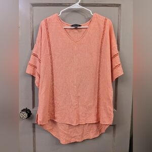 Ellen Tracy Coral Linen Shirt Women Large